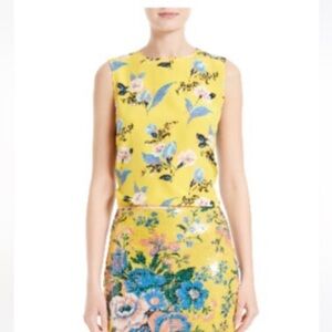 Diane Von Furstenburg silk tank in color called Silese Acid Yellow and Blue.